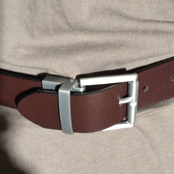 Silver and Brown Faux Leather Belt - Picture 2 of 3